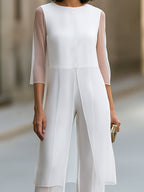 Two-Piece Set: Sheer-Sleeve Tunic Top & Wide-Leg Trousers