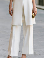 Sheer Sleeve Split-Front Tunic And Wide-Leg Pants Set