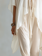 Airy Ivory Lace-up Draped Top