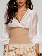 Elegant Chiffon Wrap With Ribbed Waist Corset Top
