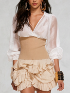 Elegant Chiffon Wrap With Ribbed Waist Corset Top