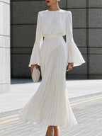 Bell-Sleeve Blouse And Pleated Maxi Skirt Set