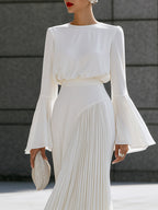 Bell-Sleeve Blouse And Pleated Maxi Skirt Set