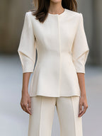Sculpted Sleeve Peplum Jacket And Wide-Leg Pants Set