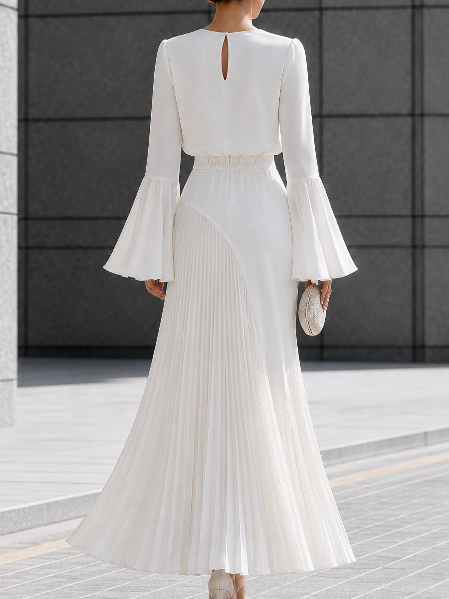 Bell-Sleeve Blouse And Pleated Maxi Skirt Set