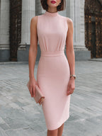 Tailored Collarless Blazer And Mock-Neck Midi Dress Set