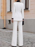 Black Contrast Trim Blazer & Wide Leg Trousers Two-Piece Formal Suit Set