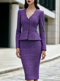 Textured Peplum Jacket And Pencil Skirt Set