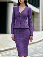 Textured Peplum Jacket And Pencil Skirt Set