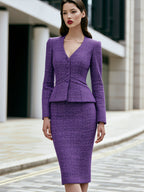 Textured Peplum Jacket And Pencil Skirt Set