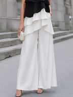 Layered Color-Block Chiffon Top and Wide-Leg Trousers Set