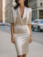 Satin Midi Dress And Cropped Blazer Two-Piece Set