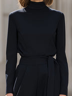 Mock-Neck Top & Wide-Leg Tie-Waist Trousers Two-Piece Set