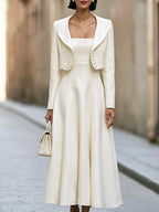 Elegant Pearl-Embellished Cropped Jacket And A-Line Dress Set