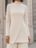 Ivory Turtleneck Tunic Blazer And Wide Leg Pants Set