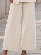 Ivory Turtleneck Tunic Blazer And Wide Leg Pants Set