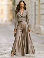 Cropped Single-Button Blazer And Full Maxi Skirt Set