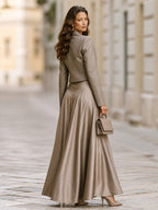 Cropped Single-Button Blazer And Full Maxi Skirt Set