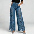 Dark Blue Lace Insert Wide Leg Jeans