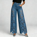 Dark Blue Lace Insert Wide Leg Jeans