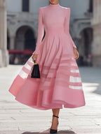 Elegant Sheer Panel Flared Midi Dress