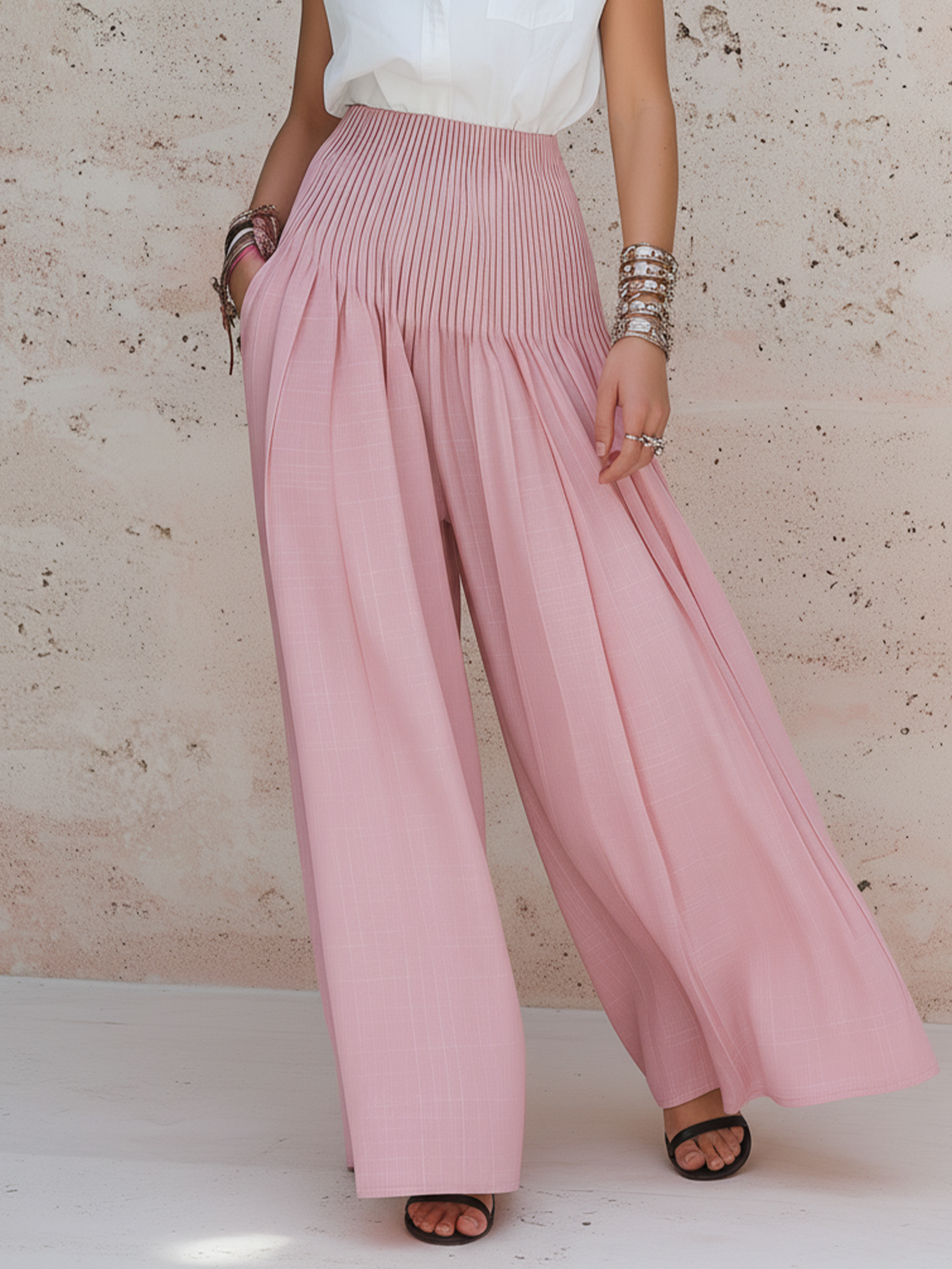 High-Waist Pleated Wide-Leg Pants & Sleeveless Shirt Co-Ord Set