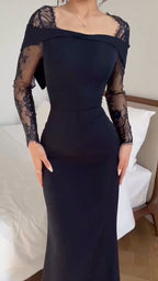 Off Shoulder Lace Long Sleeve Mermaid Maxi Dress