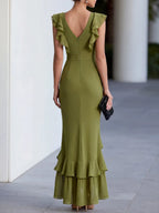 Layered Ruffles V-Neck Flowing Maxi Dress