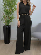 Elegant Linen And Cotton Sleeveless Top And Pants Two-piece Set