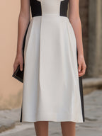 Contrast Panel Structured A-Line Midi Dress