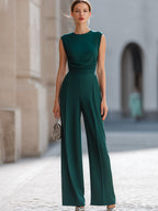 Elegant Ruched Waist Sleeveless Wide Leg Jumpsuit