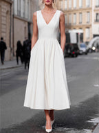 Elegant V-Neck Midi Dress & Structured Long Sleeve Jacket Set