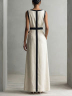 Women's Round Neck Sleeveless Casual Loose Cotton Linen Dress