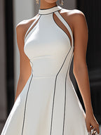 Halter Neck Cutout Panel A-Line Midi Dress