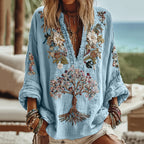 Women's Tribal Tree Of Life Floral Art Casual Shirt