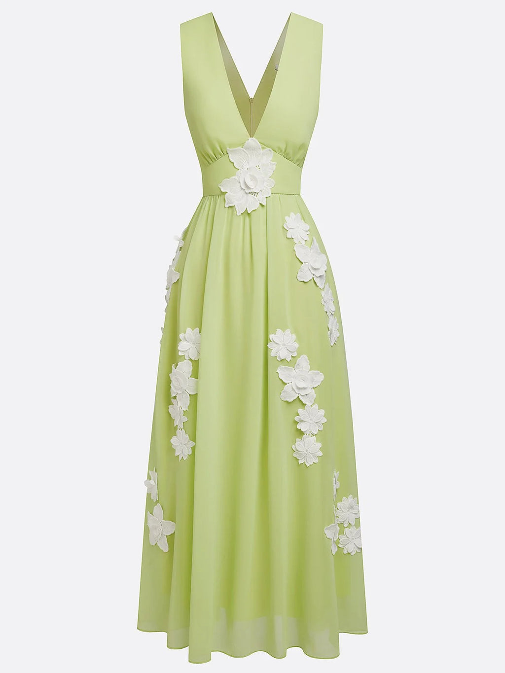 Light Green Applique Chiffon V Neck Sleeveless A-Line Maxi Dress