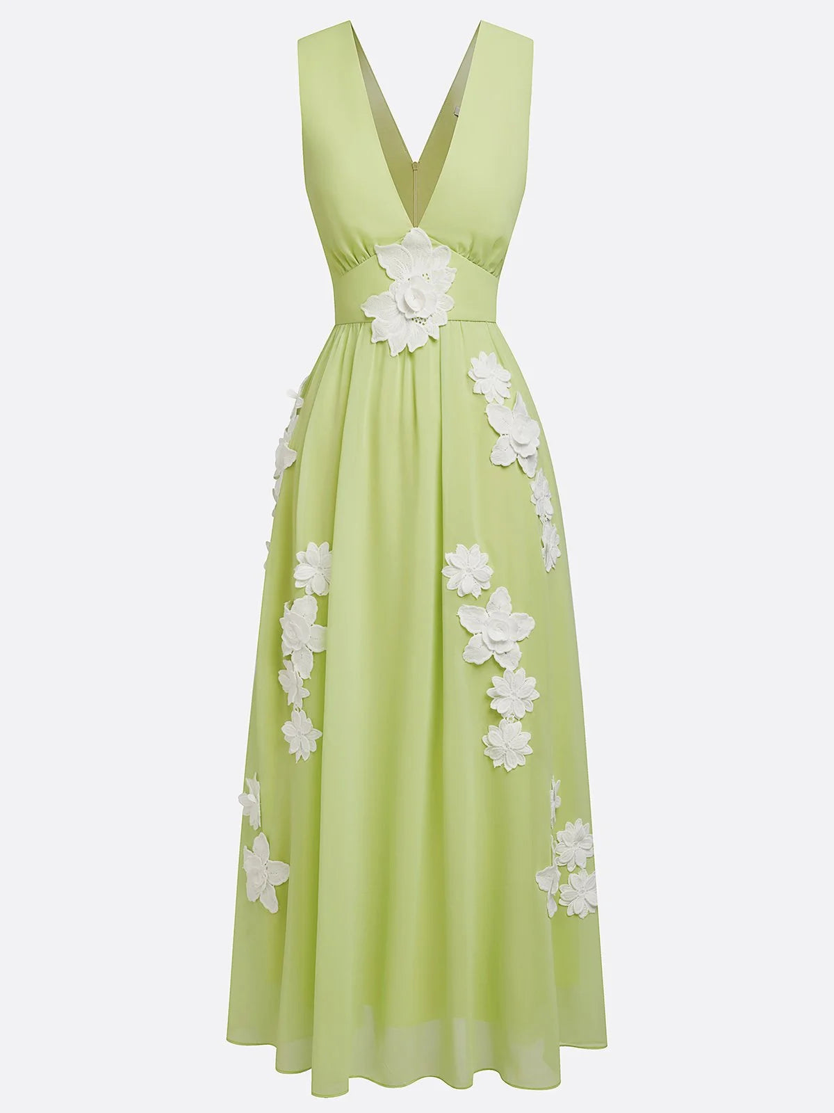 Light Green Applique Chiffon V Neck Sleeveless A-Line Maxi Dress