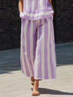 Elegant & Cozy Zipper Striped Cotton-linen Two-piece Set
