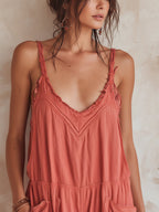 Frayed-Edge Utility Balloon Leg Denim Jumpsuit