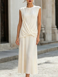 Draped Twist Front Sleeveless Midi Dress