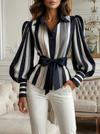 Stylish & Polished Striped Balloon-sleeve Shirt