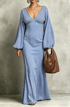 Retro Striped Lantern-sleeve Dress