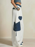 Women's Retro Striped Pattern Art Casual Cotton Denim Patchwork Pants
