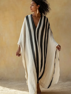Boho Vacation Striped Print Loose Cotton-linen Maxi Dress