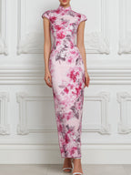 Exquisite And Elegant Pink Floral Print Dress