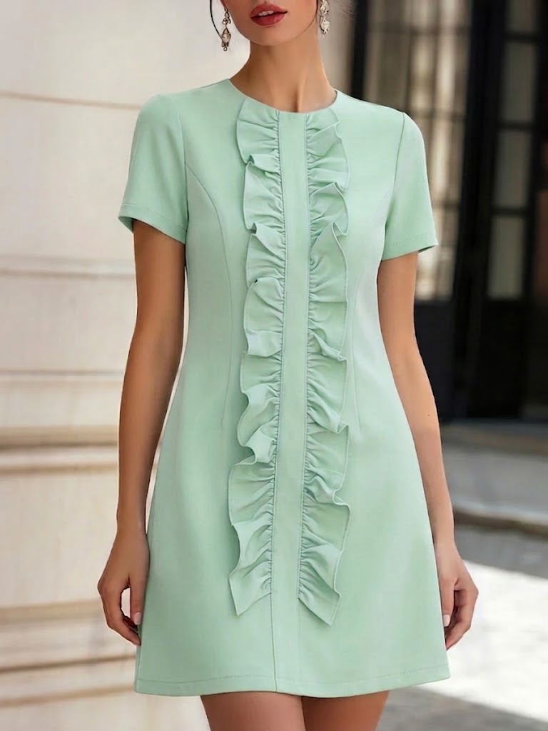 Stylish And Elegant Short-sleeve Ruffled Dress