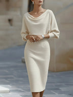 White Draped Batwing Midi Dress