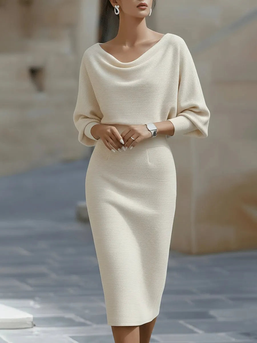 White Draped Batwing Midi Dress