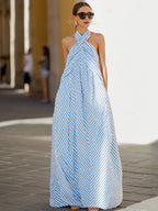 Nautical Stripe Halter Neck Maxi Dress