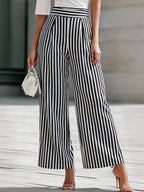 Off-Shoulder Draped Top And Striped Wide-Leg Pants Set